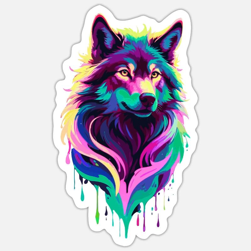 Farbenfroher Wolf Graffiti Wolfskopf Sticker Größe S (10 x 10 cm)