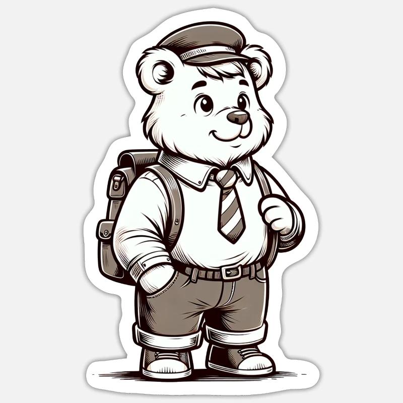 Mignon écolier ours - Sticker taille S (10 x 10 cm) - blanc mat