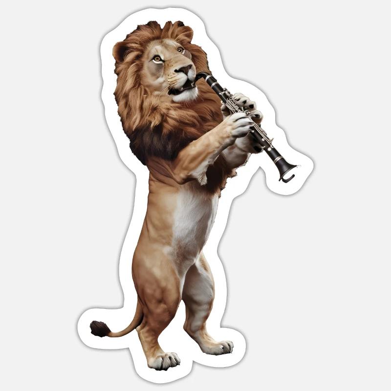 Löwe Klarinette - Sticker Größe S (10 x 10 cm) - Mattweiß