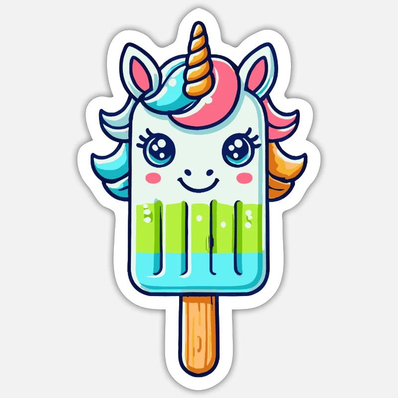 Ein Eis am Stil in Form eines bunten Einhorns - Sticker Größe S (10 x 10 cm) - Mattweiß