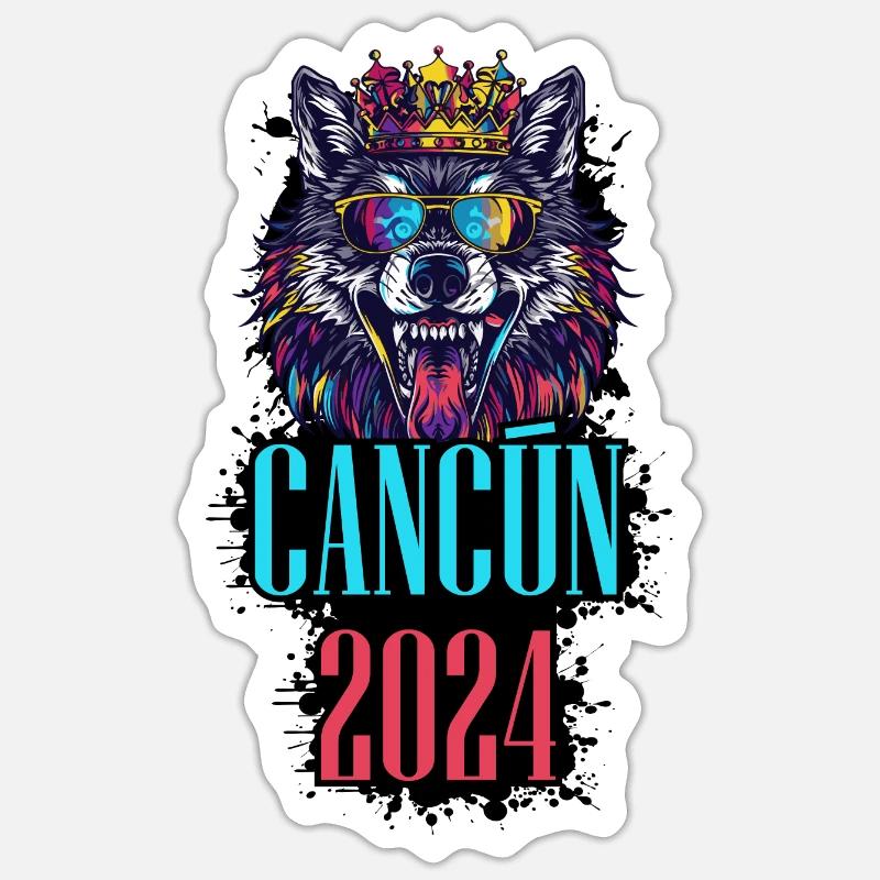 Cancun 2024 Urlaub Wolf - Sticker Größe S (10 x 10 cm) - Mattweiß