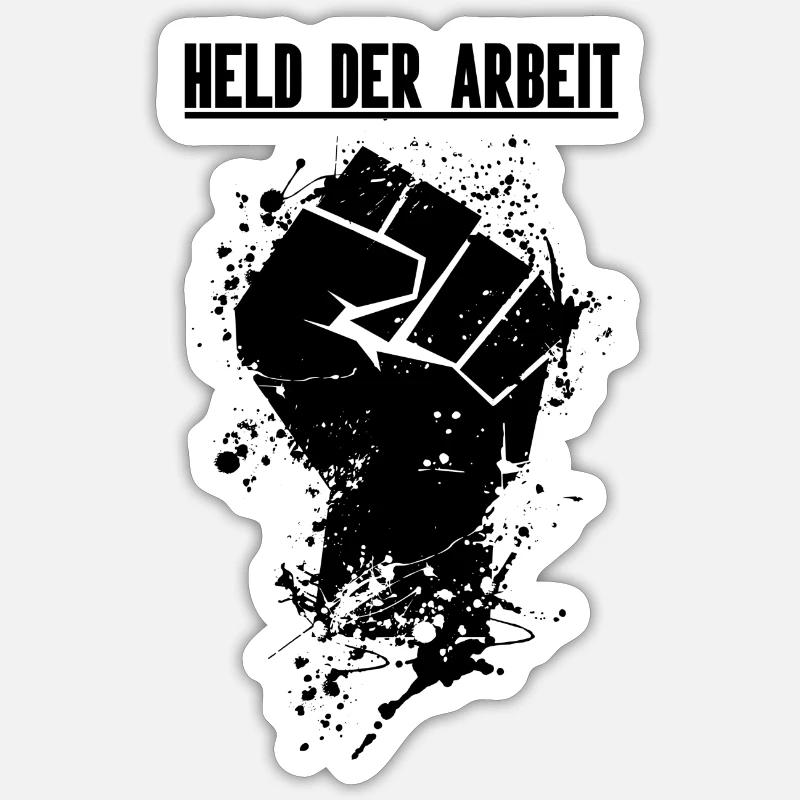 Held der Arbeit Faust Schwarz Sticker Größe S (10 x 10 cm)