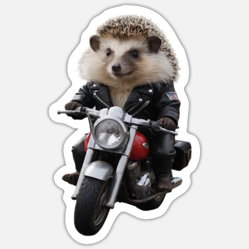 Biker-Igel - Sticker Größe S (10 x 10 cm) - Mattweiß