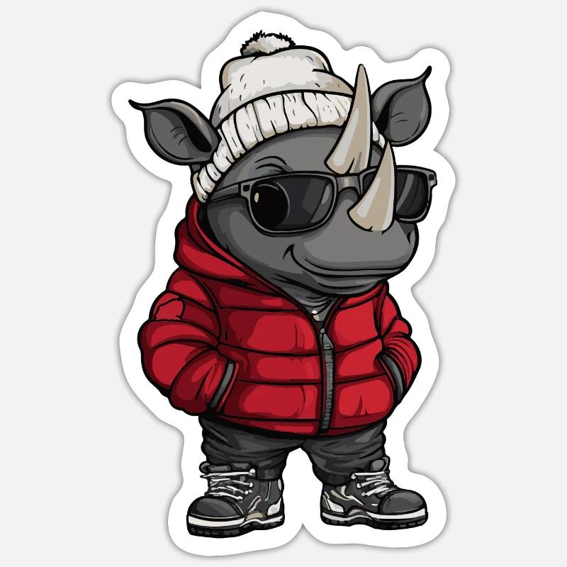 Rhino Winter Comic - Sticker size S (10 x 10 cm) - white matte