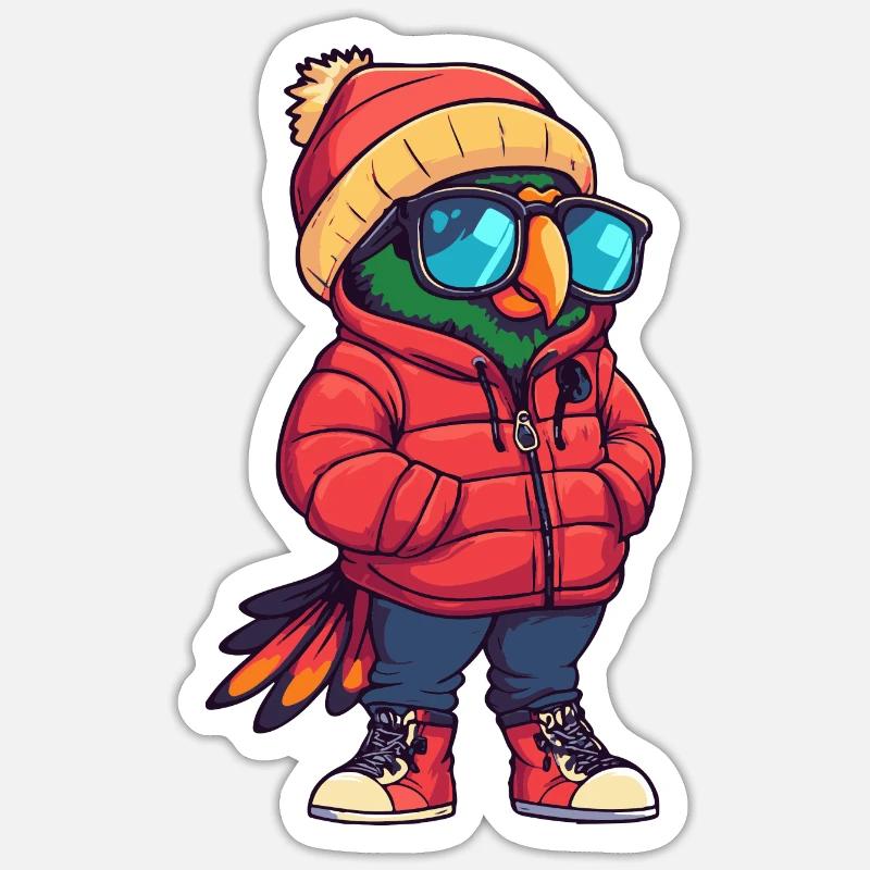 Papagai Winter Comic - Sticker Größe S (10 x 10 cm) - Mattweiß