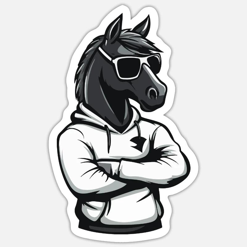 Bande dessinée de cheval - Sticker taille S (10 x 10 cm) - blanc mat