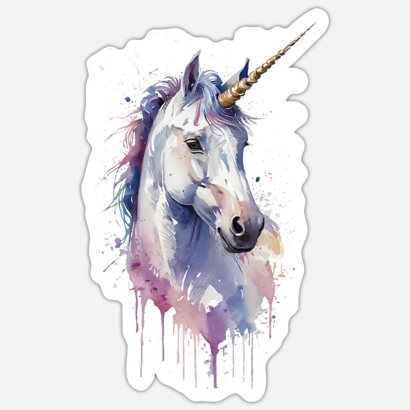 Ätherisches Einhorn - Aquarell Sticker Größe S (10 x 10 cm)