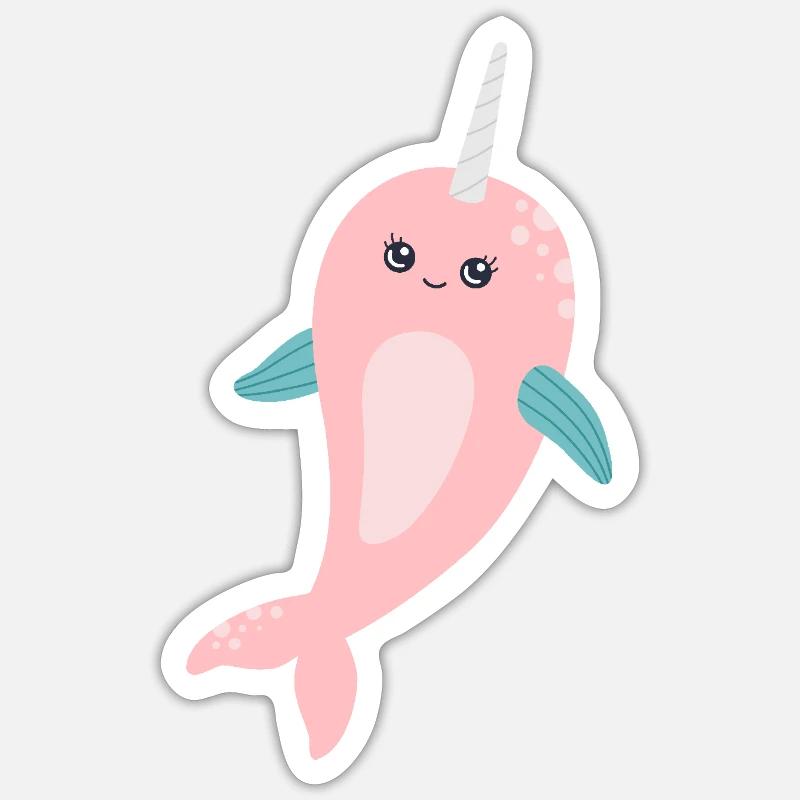 Narval licorne de mer - Sticker taille S (10 x 10 cm) - blanc mat