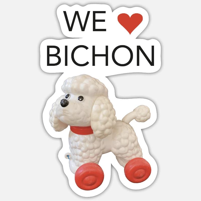 We love Bichon - Sticker taille S (10 x 10 cm) - blanc mat