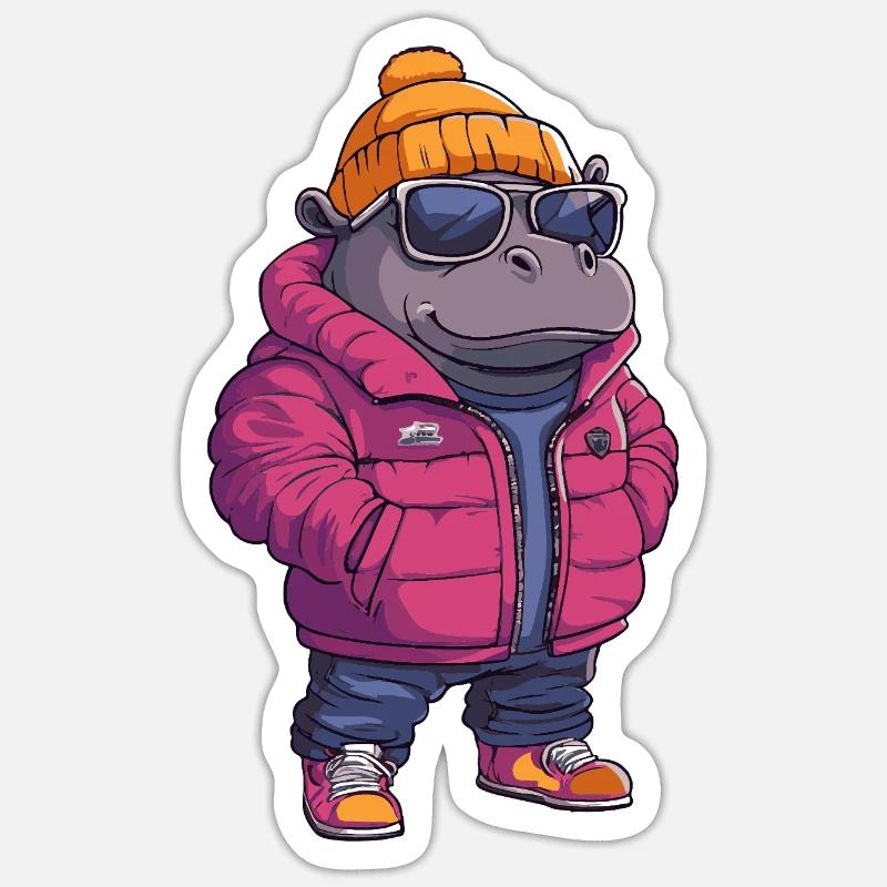 Nilpferd Cool Comic Sticker Größe S (10 x 10 cm)