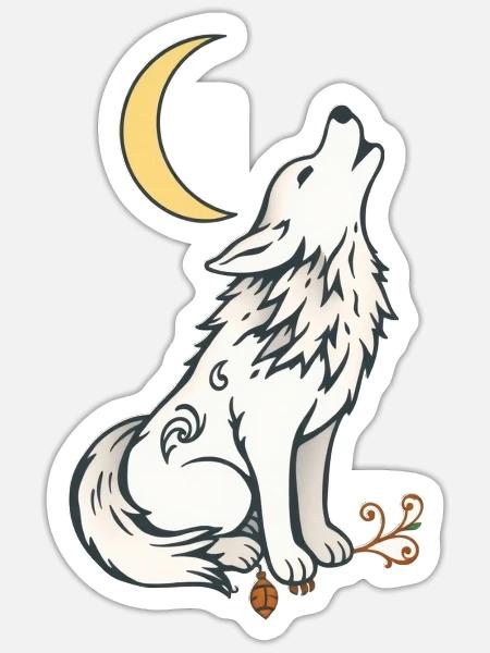 🌙🐺 Lone Wolf – Mystik & Natur T-Shirt - Sticker Größe S (10 x 10 cm) - Mattweiß