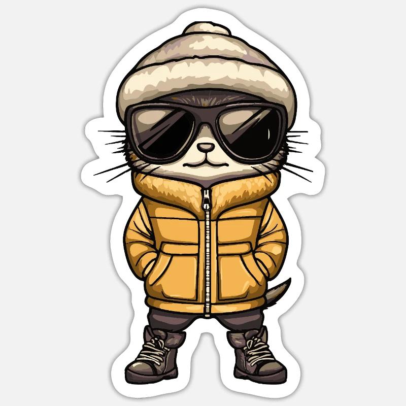 Suricate Bande dessinée cool - Sticker taille S (10 x 10 cm) - blanc mat
