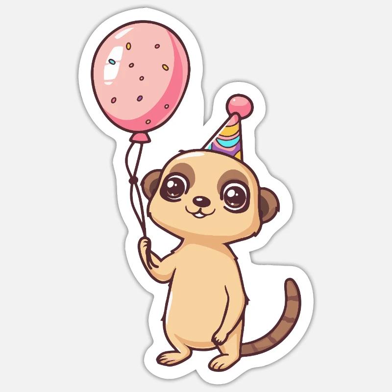 Suricate Anniversaire Bébé - Sticker taille S (10 x 10 cm) - blanc mat