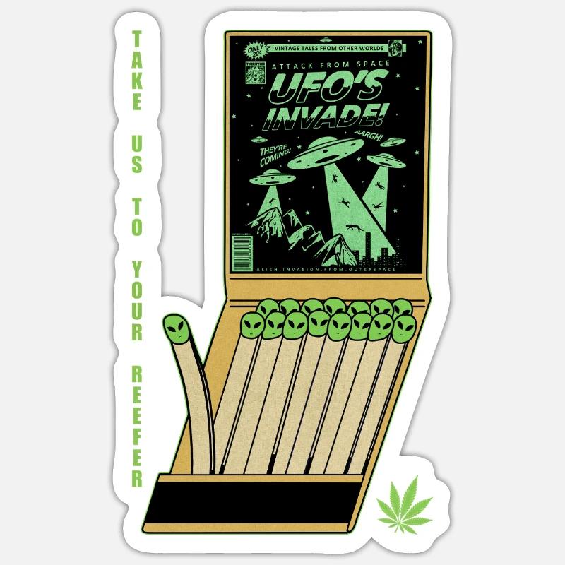 OVNI Invasion Vintage Affiche Design Sticker taille S (10 x 10 cm)