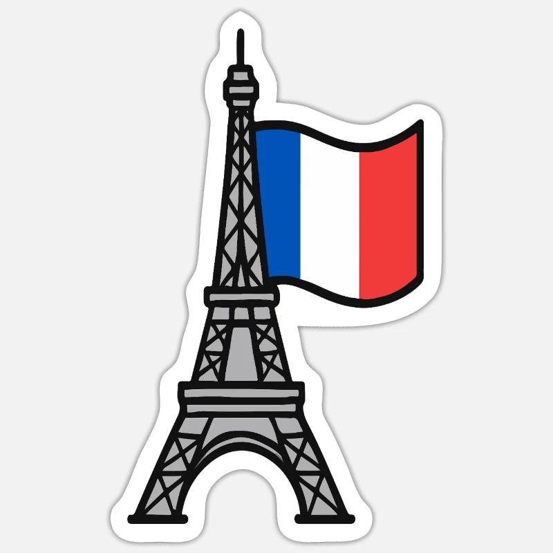 Tour Eiffel avec drapeau français Sticker taille S (10 x 10 cm)