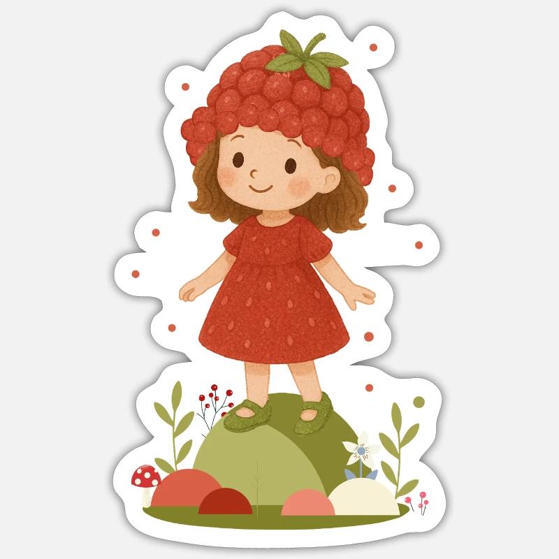 Süßes Himbeer-Mädchen Illustration - Sticker Größe S (10 x 10 cm) - Mattweiß