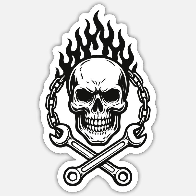 Conception de crâne et de clé à molette Sticker taille S (10 x 10 cm)