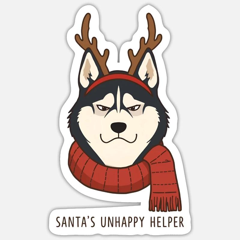 Grumpy Husky – Santa's Unhappy Helper - Sticker size S (10 x 10 cm) - white matte