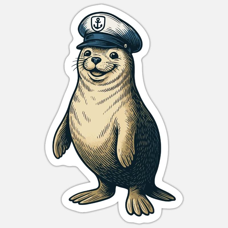 Seal with captain's cap - Sticker size S (10 x 10 cm) - white matte