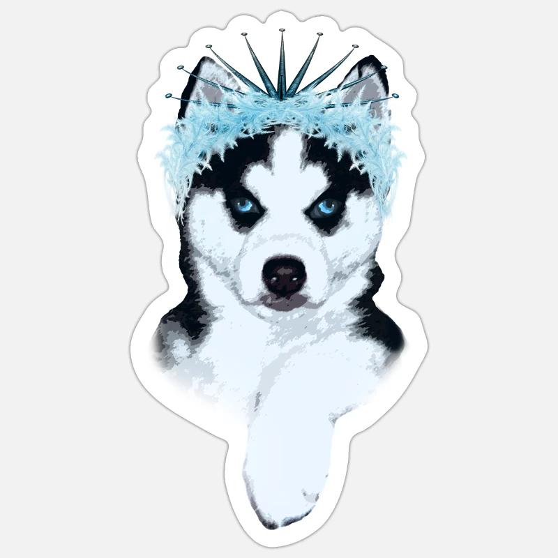 Princesse des glaces - Husky avec couronne - Sticker taille S (10 x 10 cm) - blanc mat
