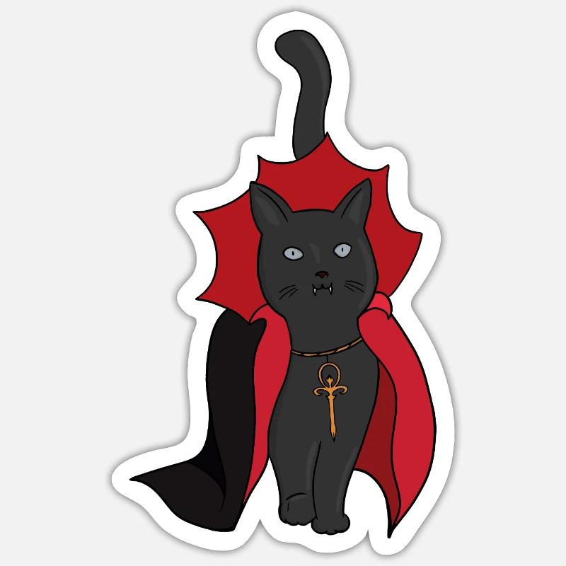 chat noir vampire - Sticker taille S (10 x 10 cm) - blanc mat