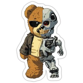 Ours Robot Cyborg - Sticker taille S (10 x 10 cm) - blanc mat - Devant