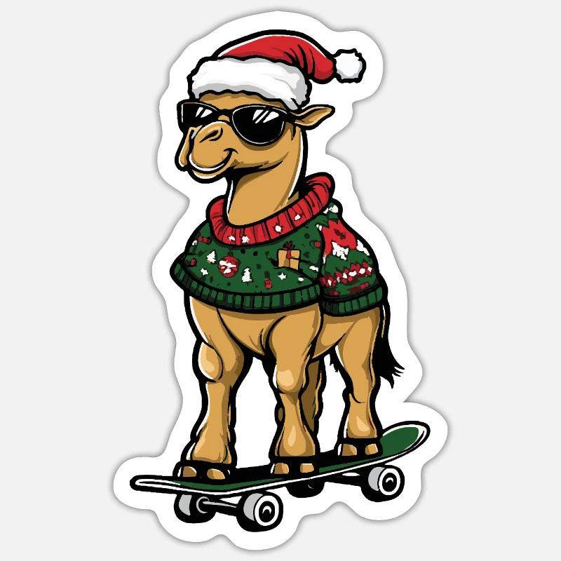 Camel Noël drôle - Sticker taille S (10 x 10 cm) - blanc mat