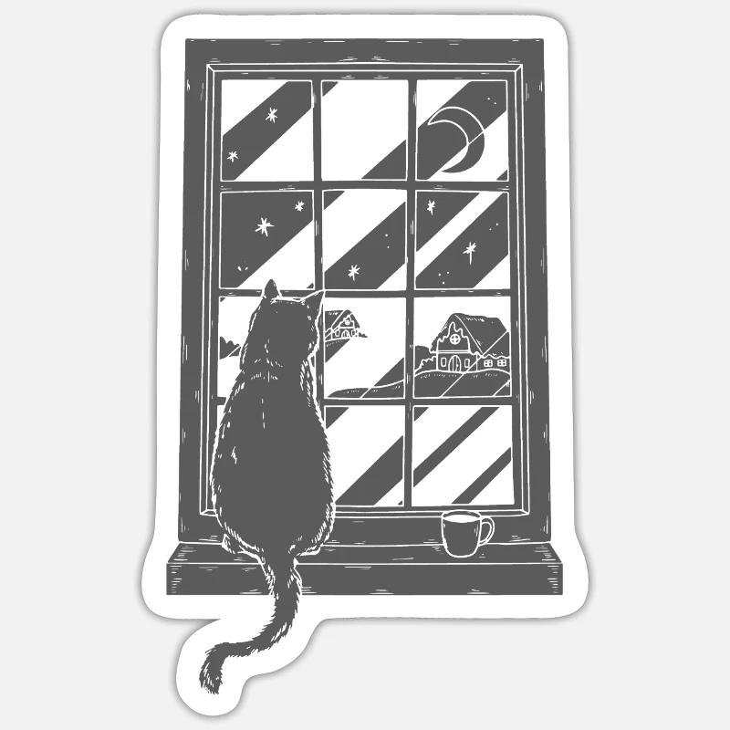 Café de chat Art graphique - Sticker taille S (10 x 10 cm) - blanc mat
