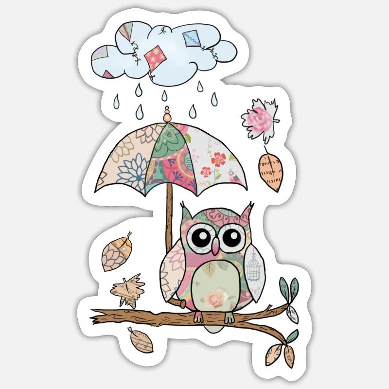 Eule_im_Regen - Sticker Größe S (10 x 10 cm) - Mattweiß