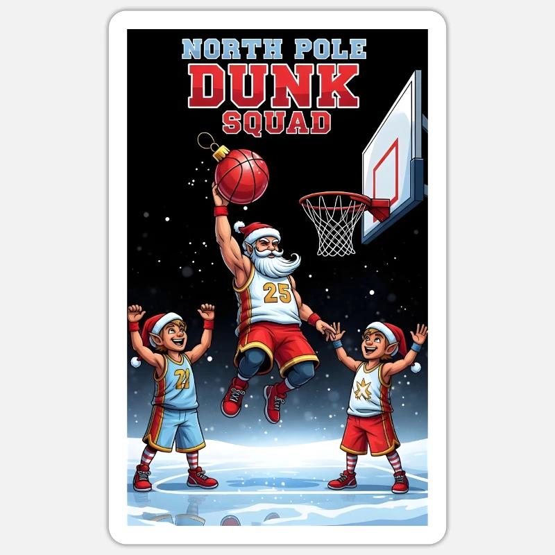 Équipe de dunks du pôle nord de basketball de Santa Dunking - Sticker taille S (10 x 10 cm) - blanc mat