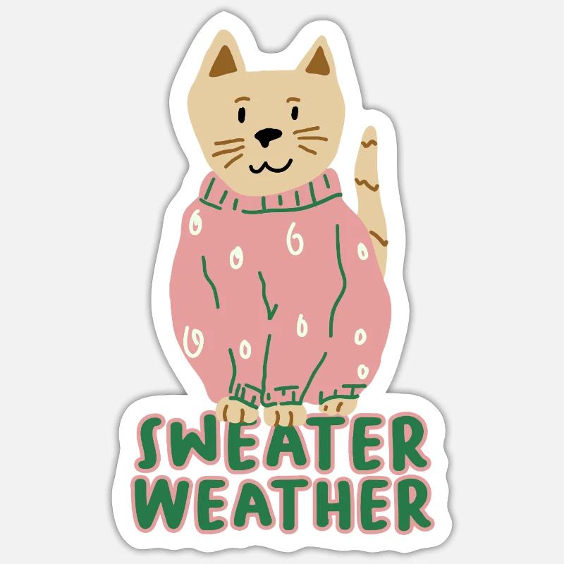 Katze im Rosa Pullover – Sweater Weather - Sticker Größe S (10 x 10 cm) - Mattweiß