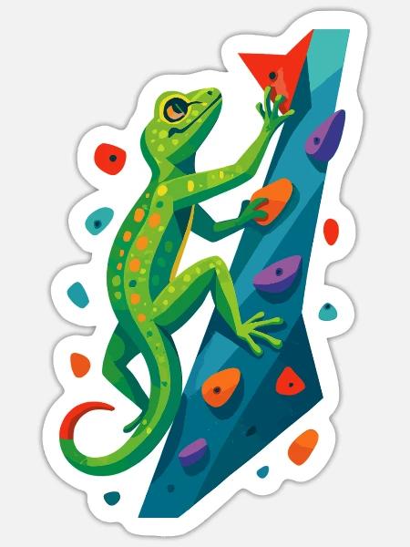 Bouldern Gecko Klettertier Klettern Echse Geschenk - Sticker Größe S (10 x 10 cm) - Mattweiß