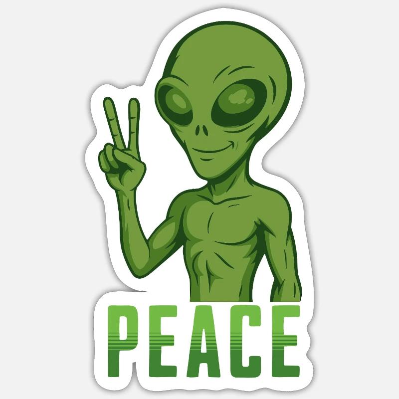 Extraterrestre Paix Vert - Sticker taille S (10 x 10 cm) - blanc mat
