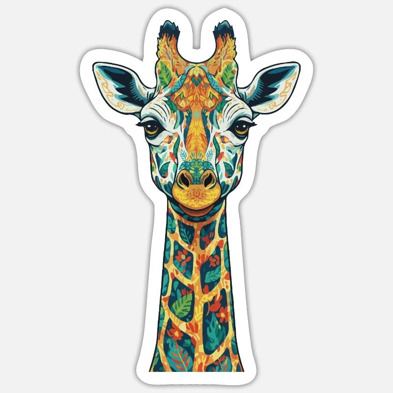 Bunte Giraffen-Kunstdrucke - Sticker Größe S (10 x 10 cm) - Mattweiß