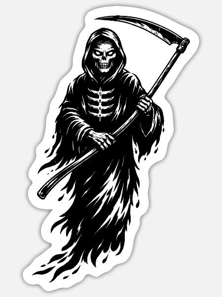 Sensenmann mit Sense - Sticker Größe S (10 x 10 cm) - Mattweiß