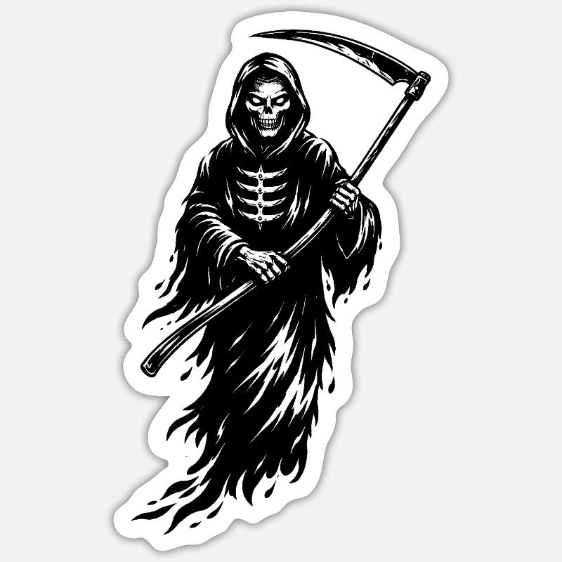 Düsterer Sensenmann Skull im Dark Style  - Sticker Größe S (10 x 10 cm) - Mattweiß