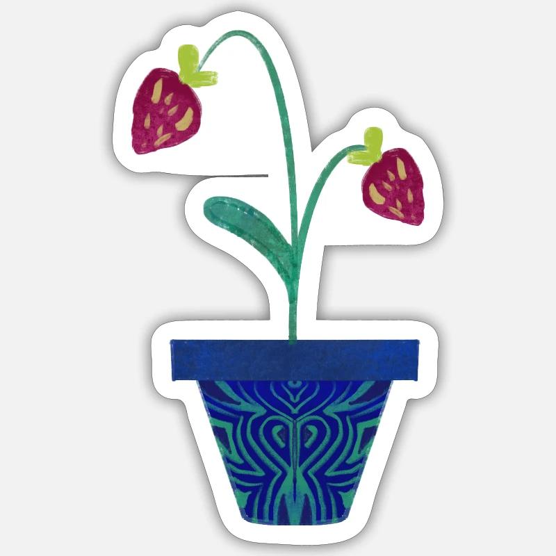 Erdbeere im Topf - Sticker Größe S (10 x 10 cm) - Mattweiß