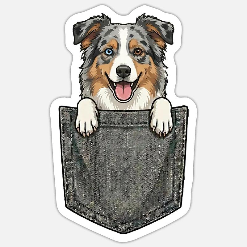 Berger Australien dans la Poche - Chien Mignon - Sticker taille S (10 x 10 cm) - blanc mat