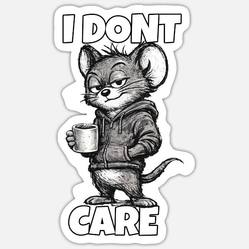 I Don’t Care – Maus mit Kaffee (Sarkasmus) Sticker Größe S (10 x 10 cm)