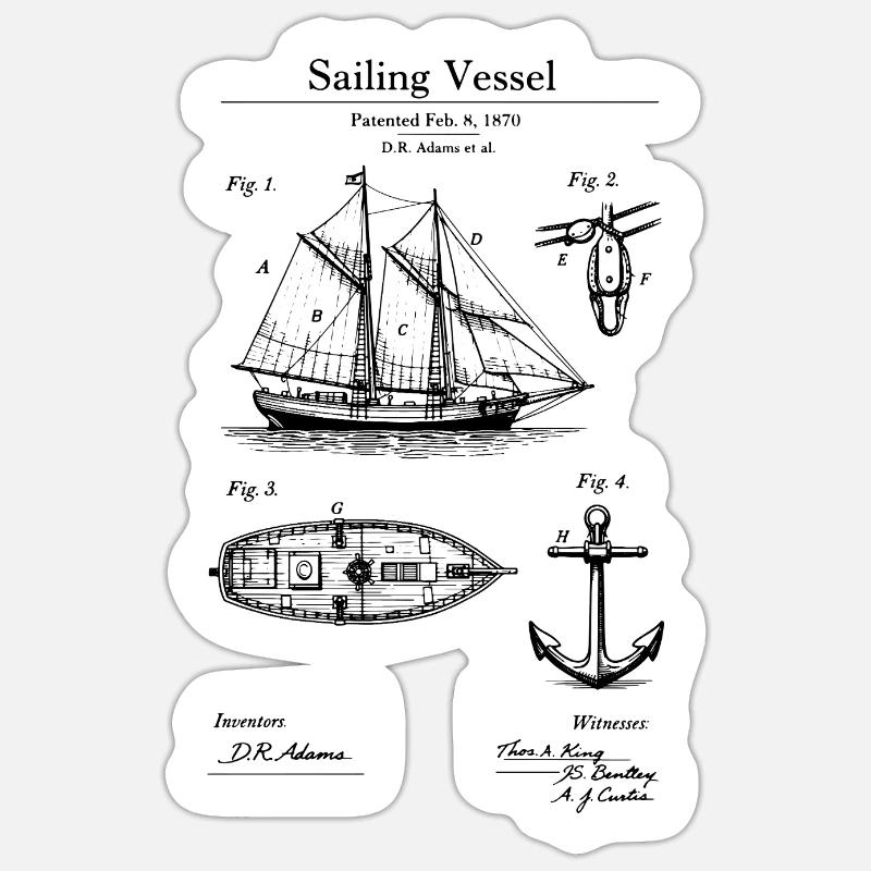 Conception classique du plan de navire à voile Sticker taille S (10 x 10 cm)