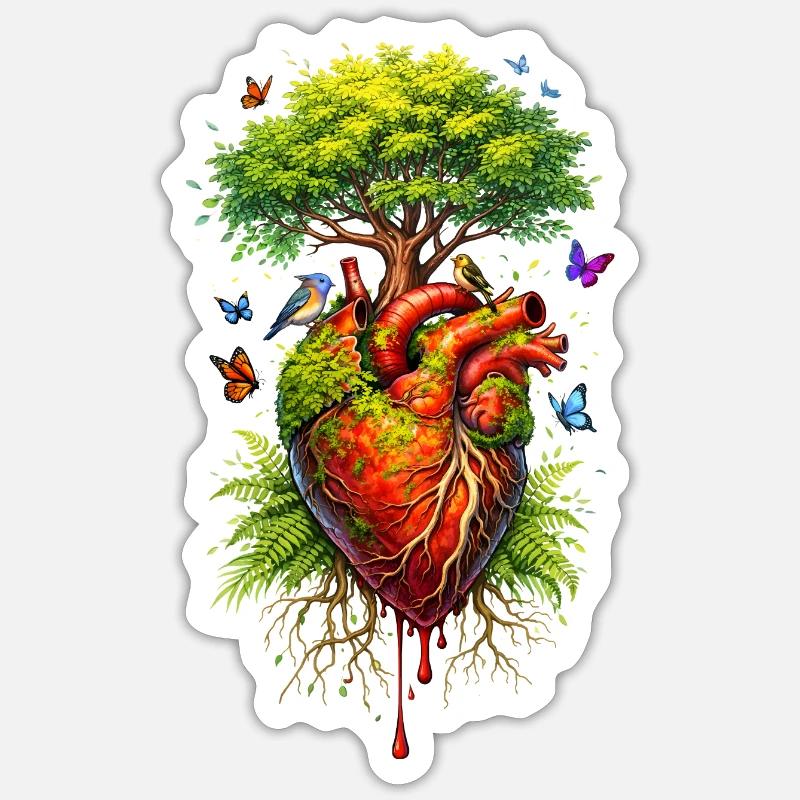 Auf einem anatomischen Herz wächst ein Baum  Sticker Größe S (10 x 10 cm)