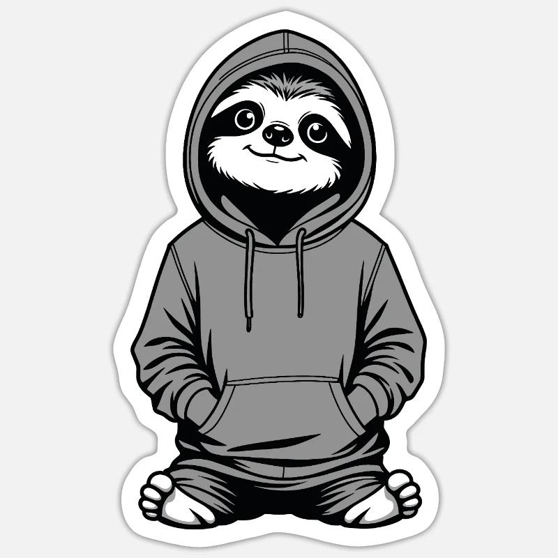 Slow-Chill Sloth Pullover Hoodie - Sticker size S (10 x 10 cm) - white matte