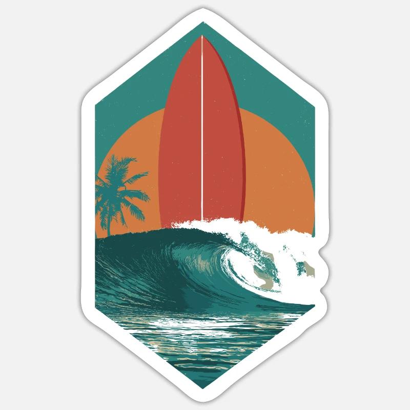 Sunset Surfboard Retro Wave - Sticker size S (10 x 10 cm) - white matte