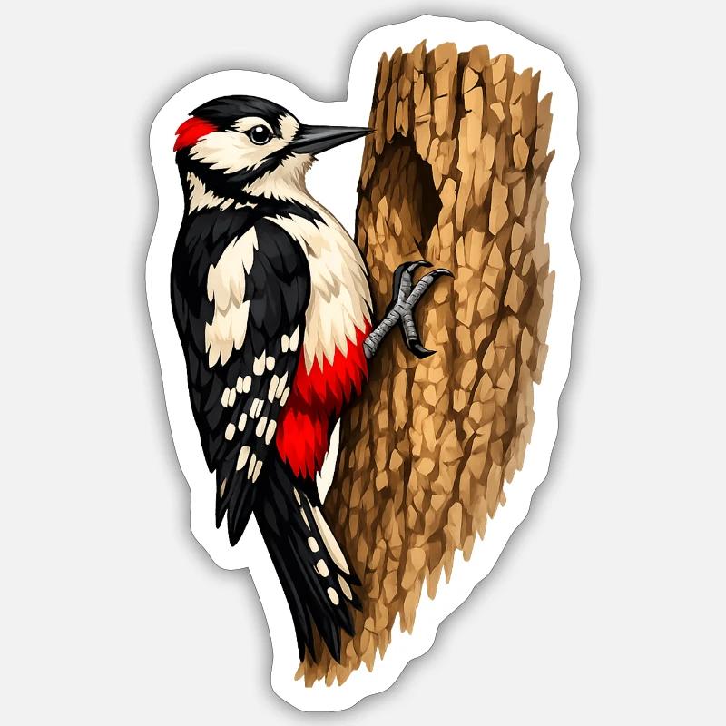 Specht im Baum - Sticker Größe S (10 x 10 cm) - Mattweiß