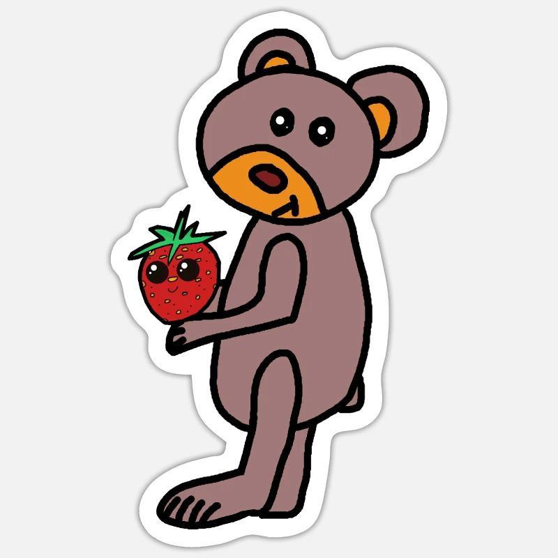 Teddy Teddys Kind Bär  Erdbeere - Sticker Größe S (10 x 10 cm) - Mattweiß
