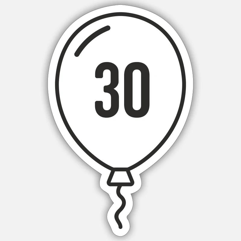 Ballon numéro 30 – Conception d’anniversaire rond - Sticker taille S (10 x 10 cm) - blanc mat