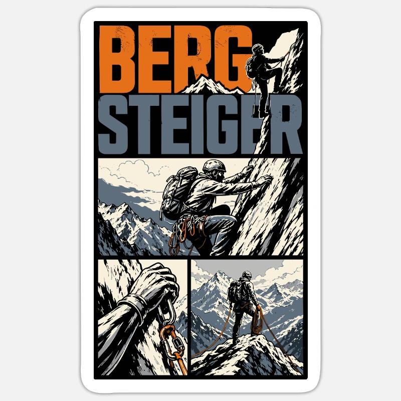 Bergsteiger Abenteuer Comic Design - Sticker Größe S (10 x 10 cm) - Mattweiß