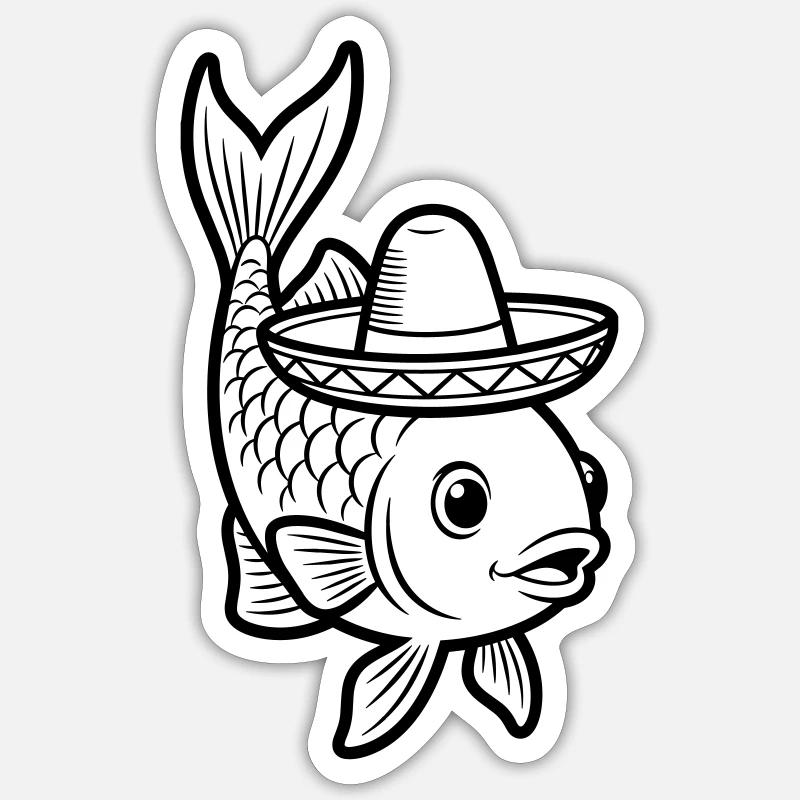 fish sombrero - Sticker size S (10 x 10 cm) - white matte