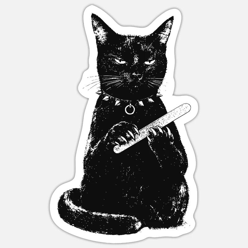 Chat avec lime à ongles - Sticker taille S (10 x 10 cm) - blanc mat