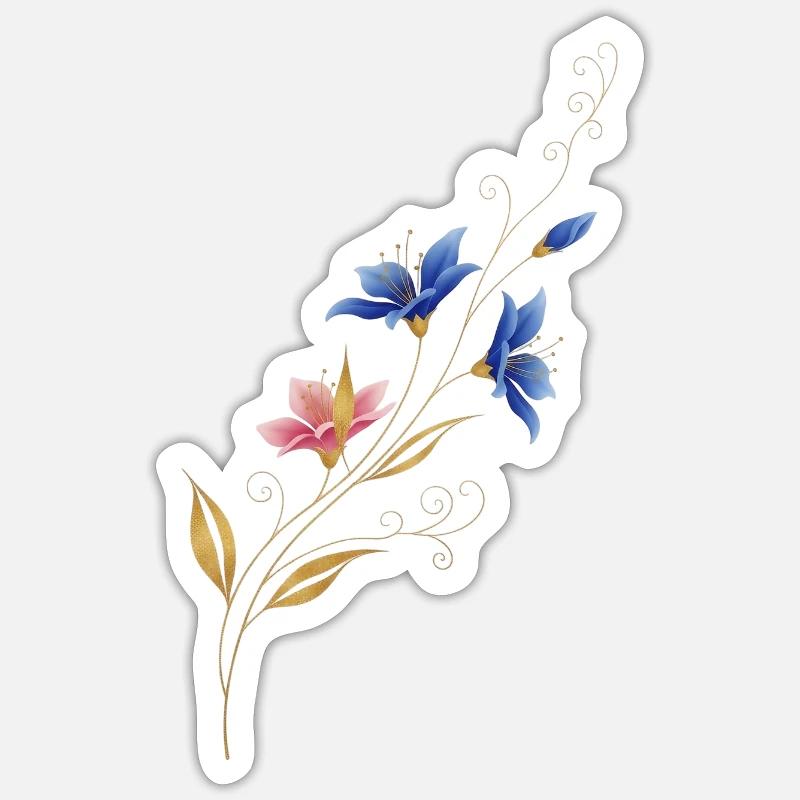 Liane fleur dorée Bleu Rose - Sticker taille S (10 x 10 cm) - blanc mat